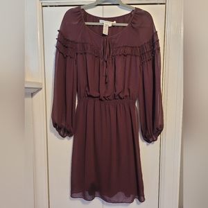 Maroon chiffon dress long sleeves